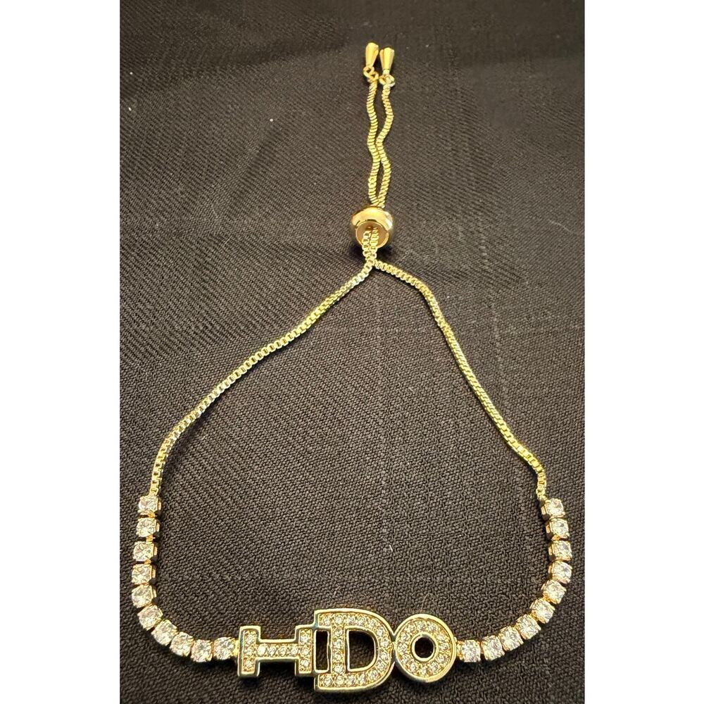 Bridal NWOT iced-out bolo bracelet "I DO" in crystal-encrusted bubble letters - Picture 2 of 4